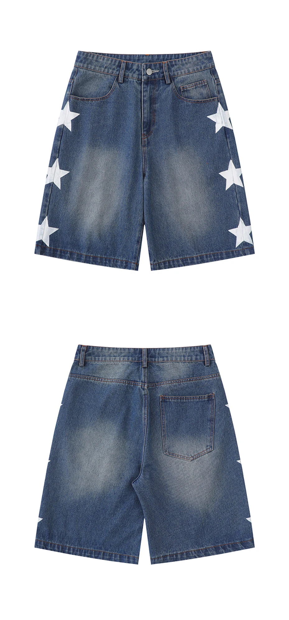 Sf653eaf80735466b95c05653489dc8ccf Retro Star Splicing Denim Shorts, Men Summer Harajuku Streetwear Jeans Shorts Fashion Casual Loose Blue Denim Shorts Unisex Mallzona
