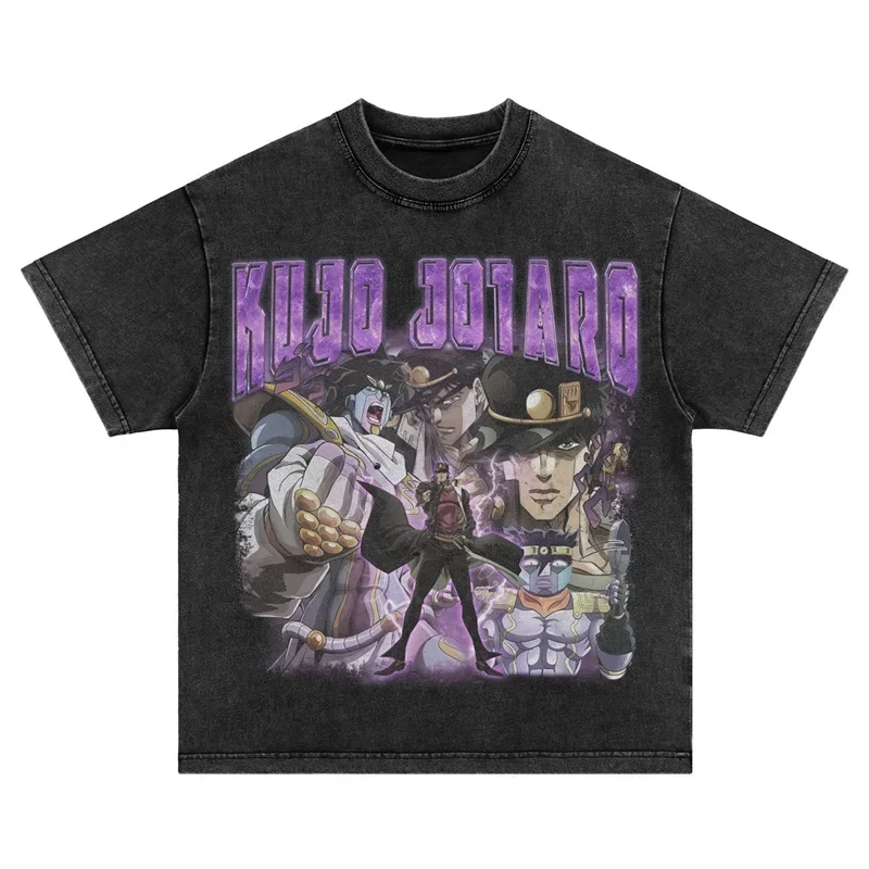 Vintage Washed JoJo's Steel Ball Run Streetwear T-Shirt - Anime Manga Gyro Zeppeli Design in Cotton