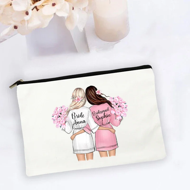 Saco de maquiagem personalizado nome personalizado cosméticos sacos de viagem organizador de higiene pessoal noiva armazenamento compõem caso presentes da dama de honra do casamento