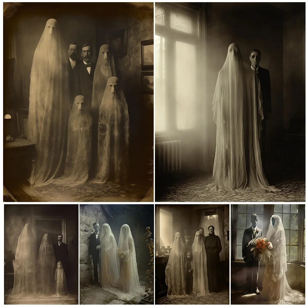 

A Ghost Family Wandering In Haunted House Vintage Wall Art Canvas Painting,The dead In The Cemetery,Art Poster And Print Decor