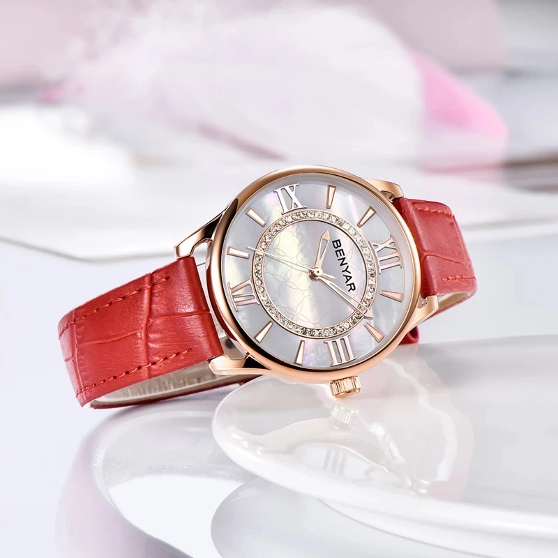 Benyar-relógio de Pulso de Couro Impermeável Feminino Quartzo Elegante Marca Superior Luxo Novo Moda - Image 5