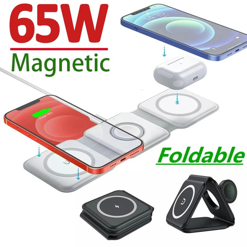 Stamboom flexibel Of later 65W 3 In 1 Magnetische Draadloze Oplader Pad Stand Voor Iphone 13 12 Pro  Max Airpods Pro Iwatch 7 6 Snelle Opladen Station Qi Laders| | - AliExpress
