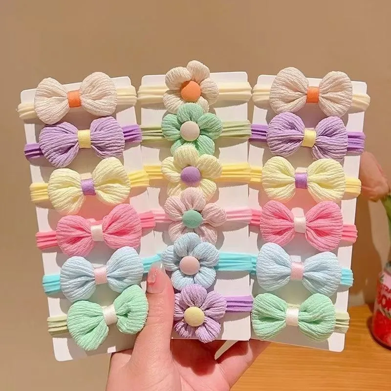 6Pcs/Set Children's Headbands Flower Hair Ring Sweet and Cute Ponytail Hair Ring Little Girl Braided Towel Ring Hair Accessories