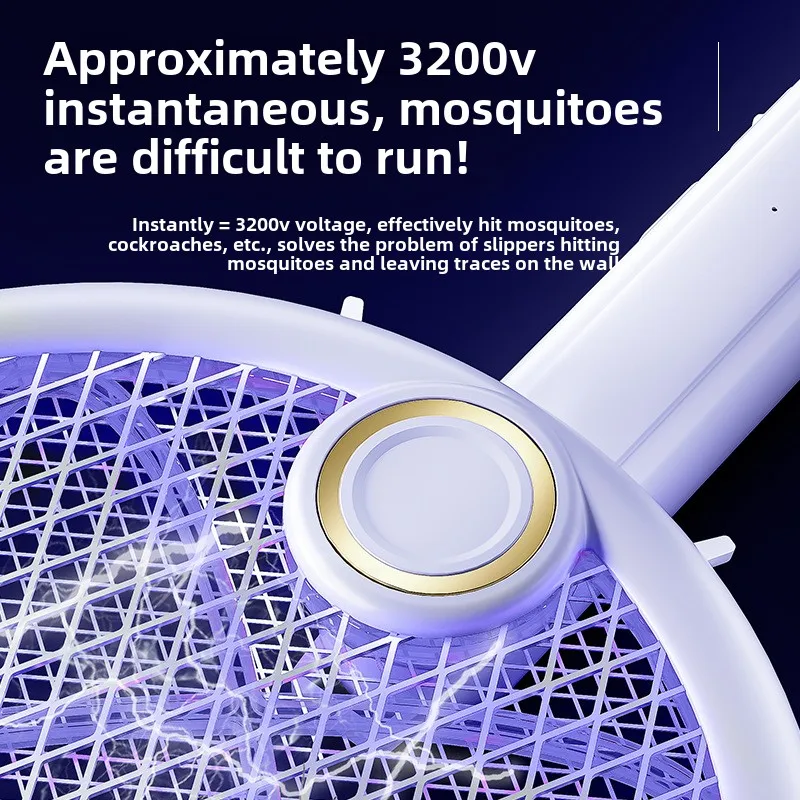 2 in 1 Household 180 Rotate Folding USB Rechargeable Electric Fly Bug Insect Mosquito Swatter Racket Killer Lamps with UV Light