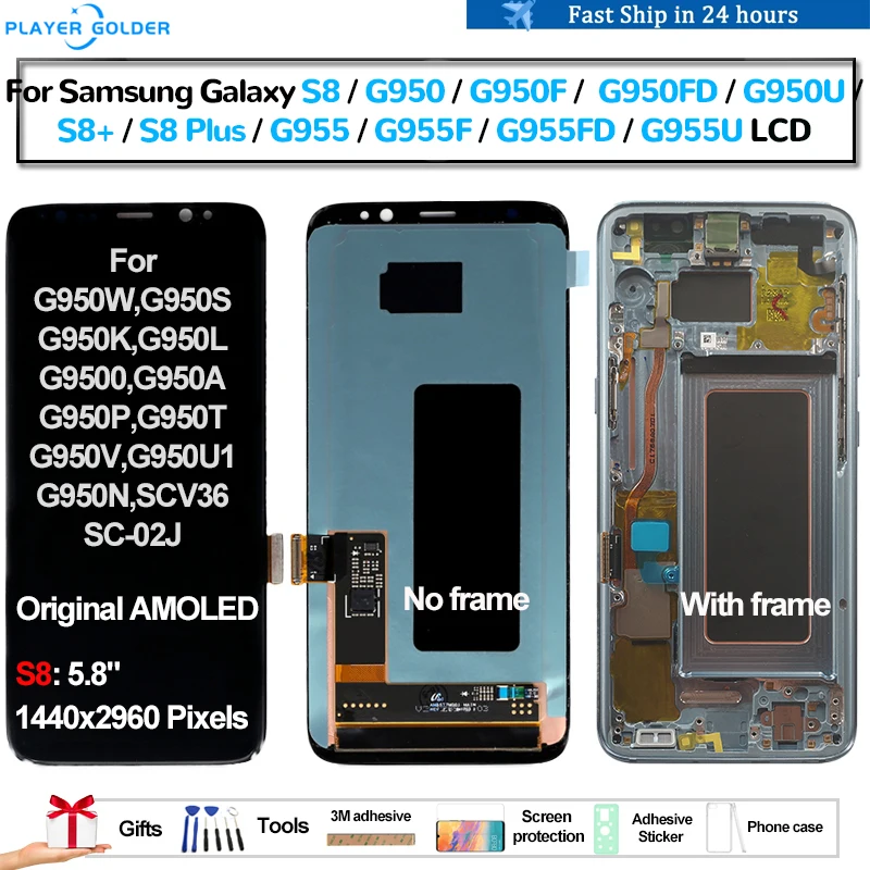 

Original AMOLED For Samsung Galaxy S8 G950 G950F S8+ S8 Plus G955 Pantalla lcd Display Touch Panel Screen Digitizer Assembly