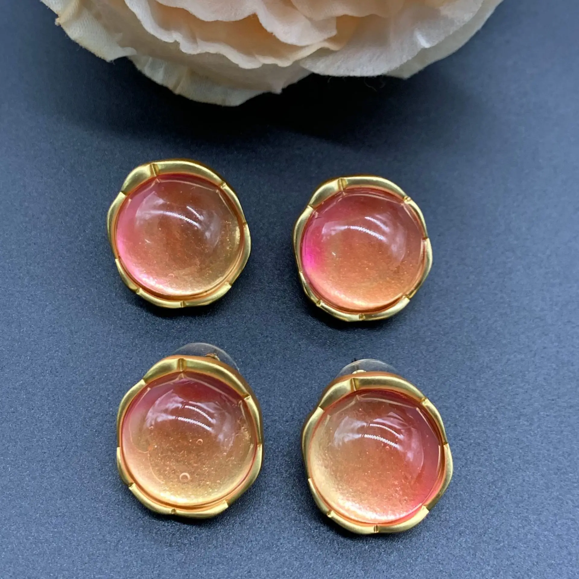 Vintage Pink Stone Clear Stud Earrings For Women Jewelry Runway Party T Show Fancy Trendy Boho INS Japan Korea