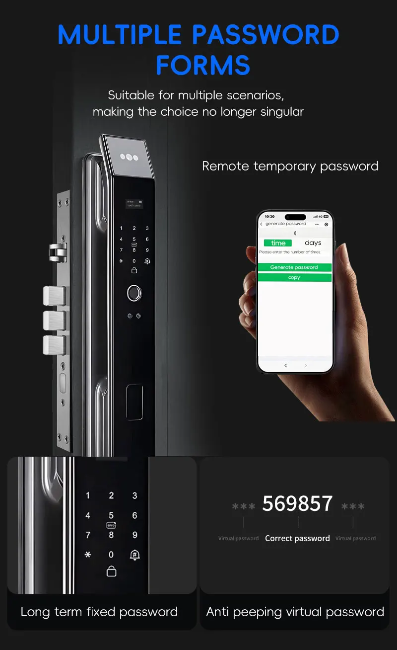 SANKESONG Tuya Smart 3D Face Door Lock Security Camera Monitor Intelligent Fingerprint Password Biometric Dual Battery