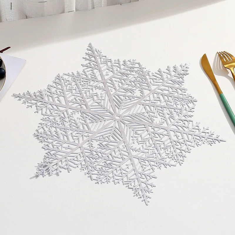 Christmas meal mat romantic snowflake PVC Christmas decoration Western food mat heat release waterproof oil proof insulation mat