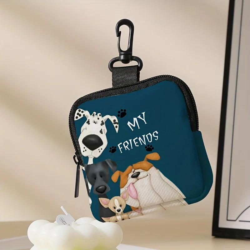 Cute Dog Print Coin Purse Faux Leather Mini Zipper Storage Bag