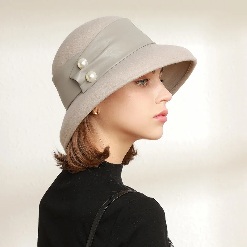 French Vintage Hepburn Style Women's Cashmere Bucket Hat Elegant Temperament Lady Hat Winter Warm Wedding Photography Cap шампунь bielita lady winter зимушка для восстановления волос 300 мл