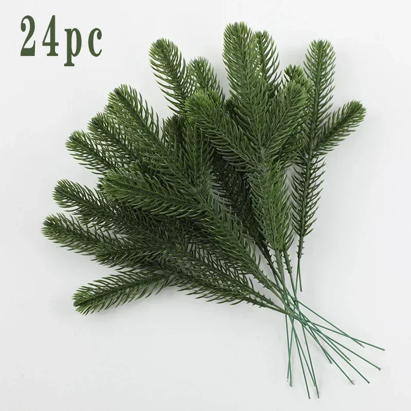 

24Pcs Christmas Artificial Pine Needles Branches Green DIY Fake Pine Stems Garland Home Party Decorations Xmas New Year Gifts