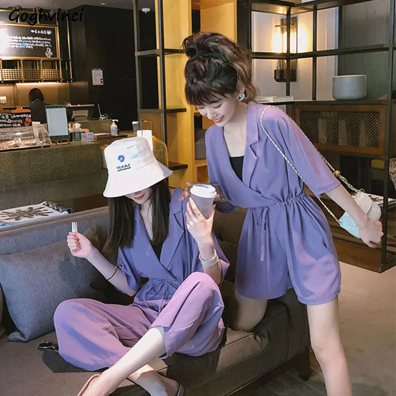 

Jumpsuits Women High Waist Soild Stylish Loose Cozy Notched Draped Sashes S-4XL Summer Simple Friends Chic Elegant Kpop Mujer