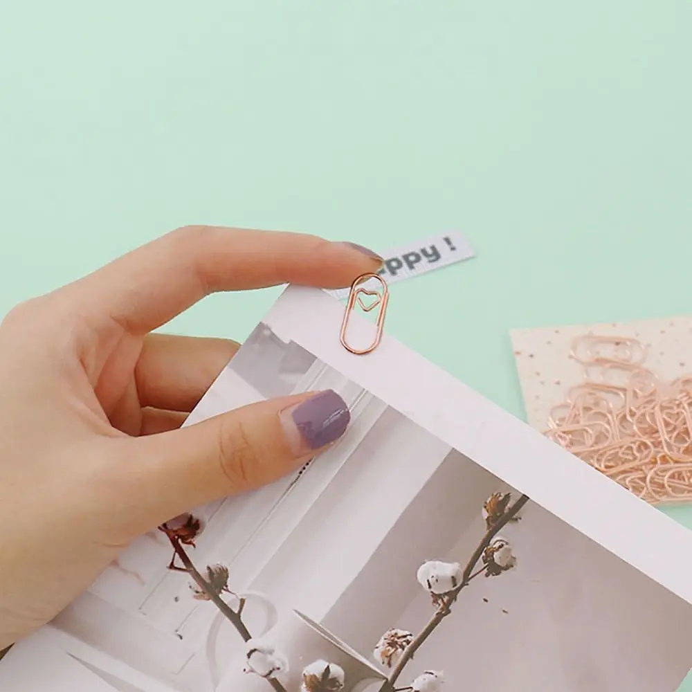 150Pcs New Office School Accessories Paper Clips Gold Rose Gold Color Metal Binder Clip Mini Heart Shape Clips Holder
