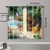 2pc,  Window Drapes Flower Beach Cottage Landscape Map Blackout  Polyester Birthday Party Applies to Seasonal Decorations 3