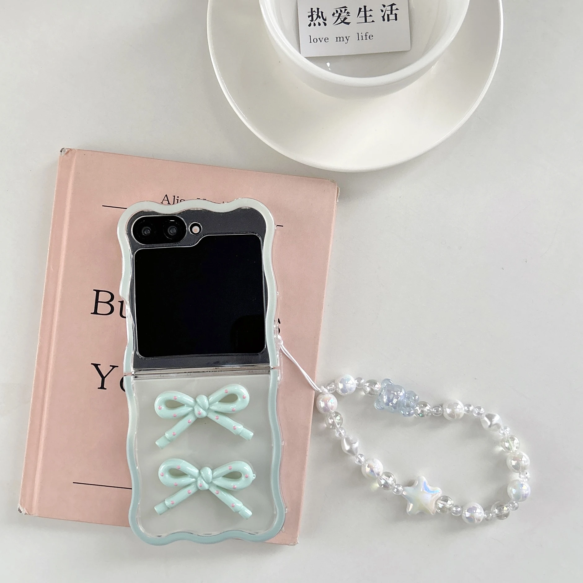 Shockproof 3D Bow Wavy Edge Design Case with Lanyard Bracelet - Cute Chic Ultra-Thin Silicone Cover