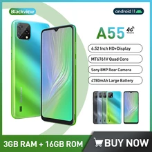 

Blackview A55 Android 11 Smartphone 3GB+16GB 6.52 Inch Cellphone Quad Core MT6761V Mobile Phone 5MP+8MP Sony Rear Camera 4780mAh
