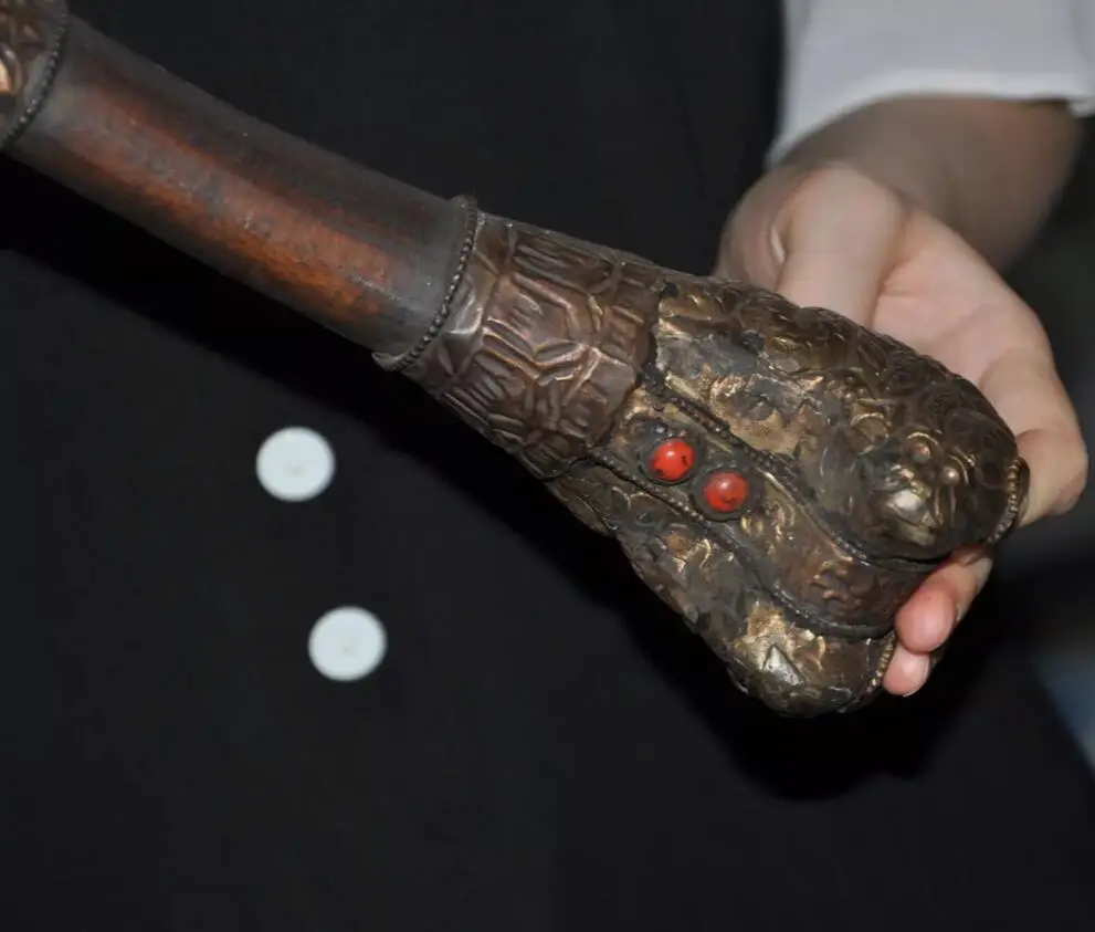 14"Rare Collect old Tibetan Tibetan silver Silk exorcism Flute Bone flute faqi 6