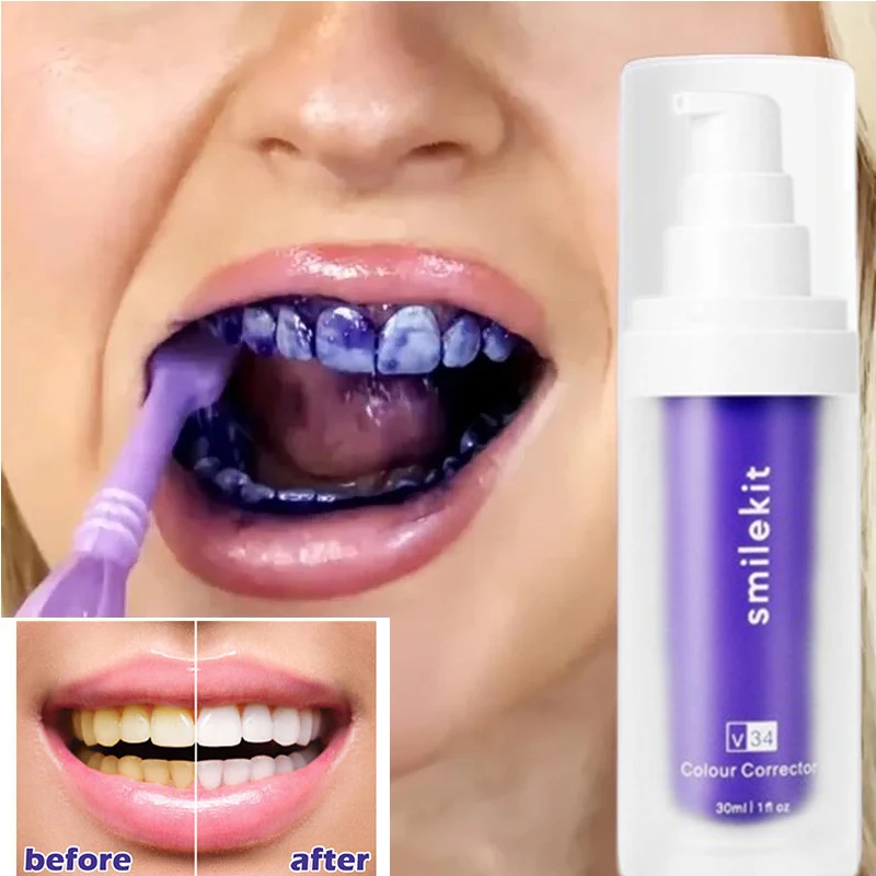 V34 Purple Safe Teeth Whitening Toothpaste Teeth Cleaning Remove Yellow