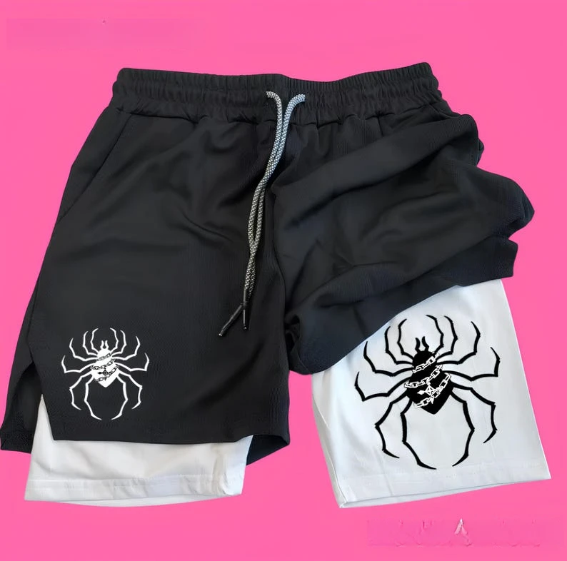 2 in 1 Anime Casual Gym Shorts Men Women,HxH Spider Gym Anime Shorts, Fitness Shorts,Anime Casual Sport Shorts HxH