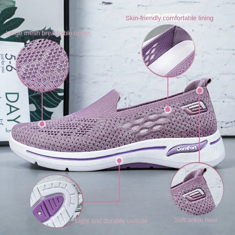 2024 Spring New Mesh Women's Running Shoes Breathable Casual Single Shoes Old Beijing Cloth Shoes Mainland China