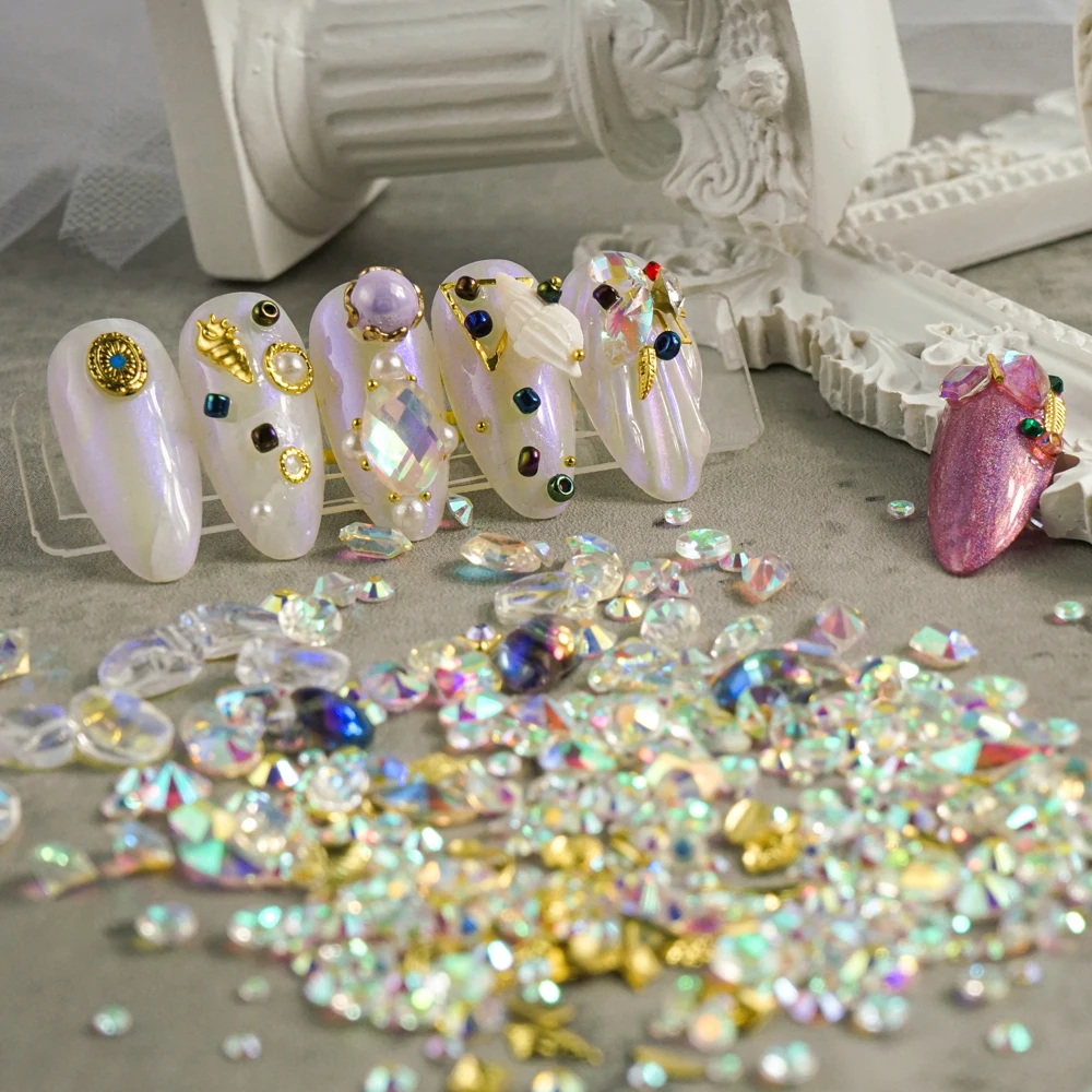 Mixed 3d Glass Stone Nail Art Metal Rhinestones Gems Jewelry Gold Ab