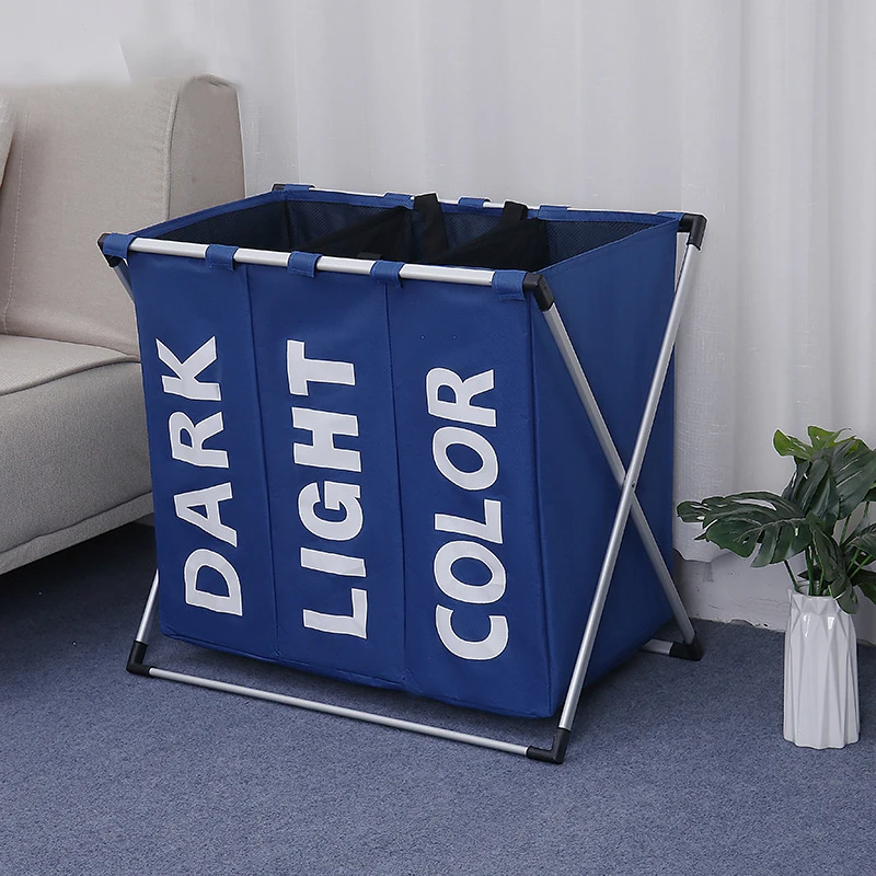 

Collapsible Dirty clothes laundry basket Three grid bathroom laundry hamper Organizer home office metal storage basket