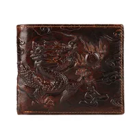 Fashion Men Wallet Genuine Leather 3D Dragon Design Short Wallets Retro Male Purse Business Card Holder Money Bag 1
