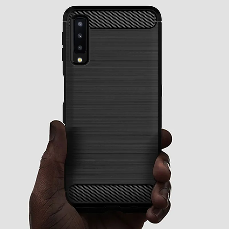 Premium Silicone Shockproof Phone Case with Carbon Fiber Texture - Black
