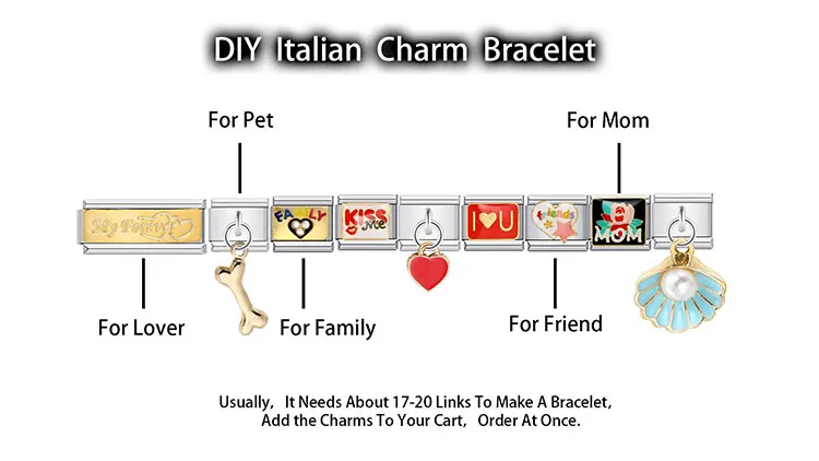 Personalized DIY Gold Color Italian Charm Bracelet Stainless Steel Poker Princess Bling Motorcycle Bead Fit 9mm Bracelet Jewelry