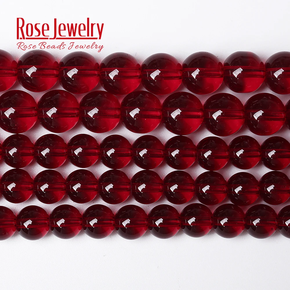 Wholesale Smooth Garnet Red Glass Crystal Round Loose Beads 15" Strand 4 6 8 10 12 mm For Jewelry Making  Diy Bracelet Necklace