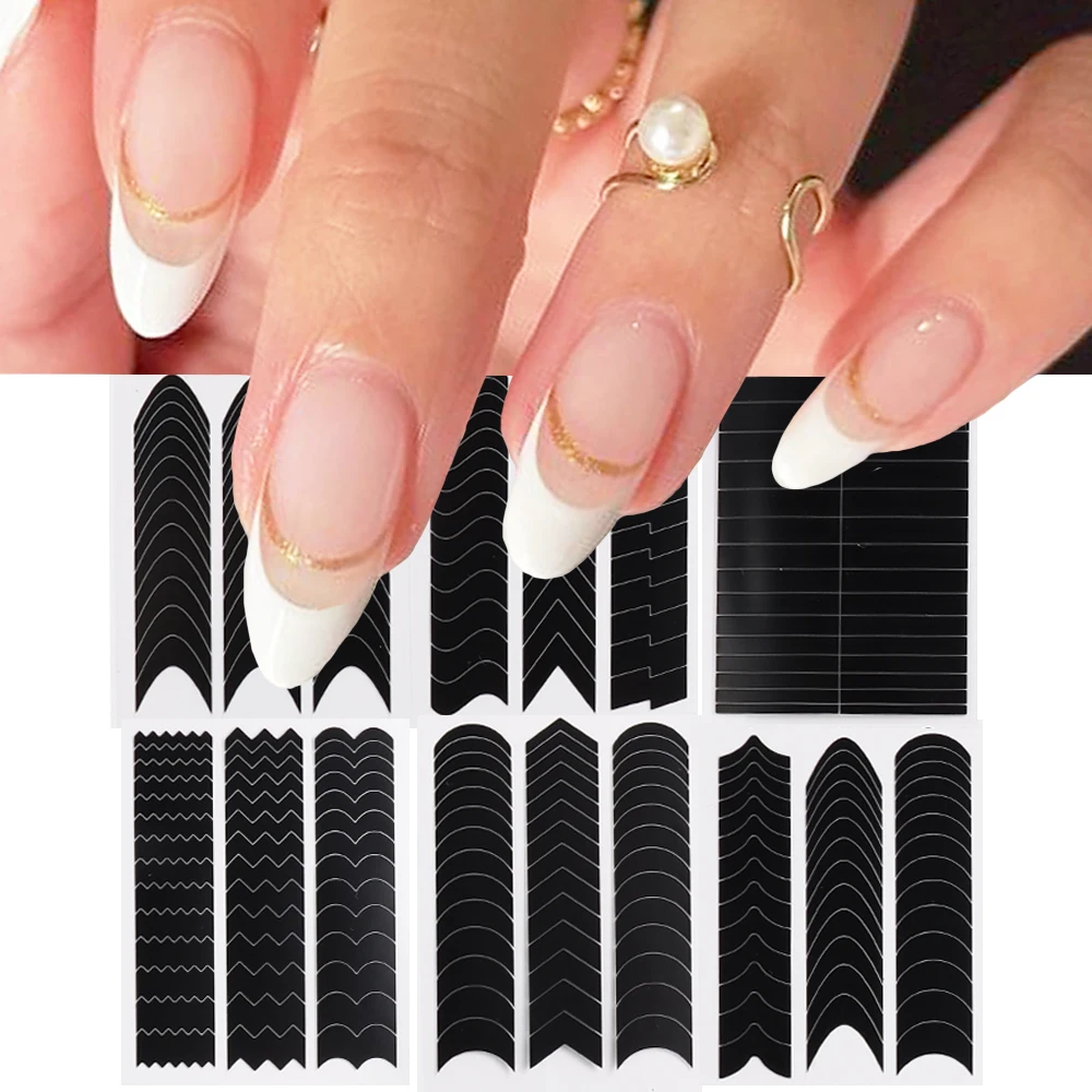 6Pcs/Set French Manicure Strip Nail Stickers Stencil Finger Tip Guide  Sticker Smile Line Guide Strips DIY Nail Art Tools NTFST