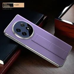 Premium LANGSIDI Leather Foldable Phone Case with Wrist Strap, Stand, and Magnetic Back Cover plus Protective Film for OPPO Find N5 (Purple)