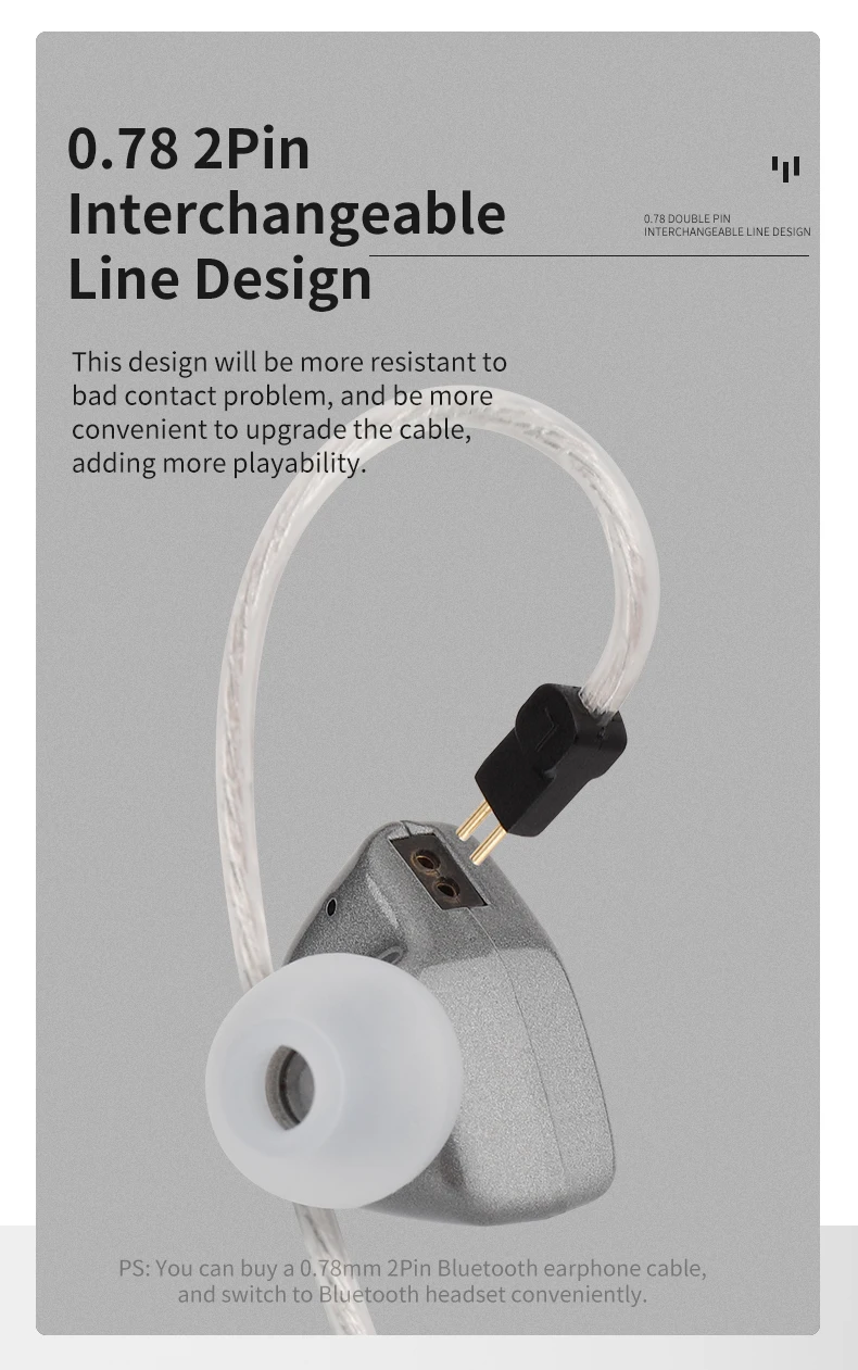 monitor intra-auricular, diafragma 10mm, 2Pin, fone de