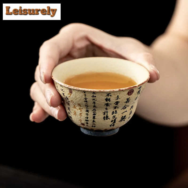 Blue And White Firestone Red Orchid Pavilion Preface Teacup Retro Tea Bowl Mug Tea-tasting Personal Cup Chazhan Master Cups Gift