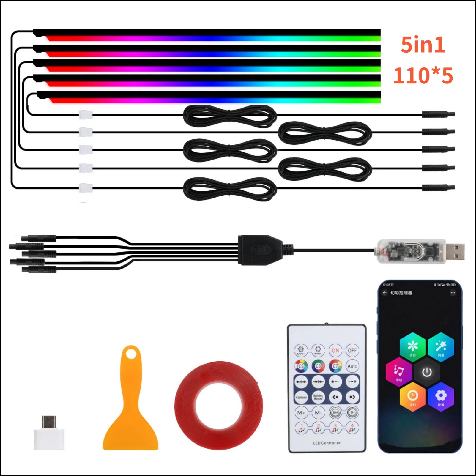 ตัวเลือกสินค้า แถบไฟ LED อะคริลิค RGB ปรับสีได้ ตกแต่งบ้าน