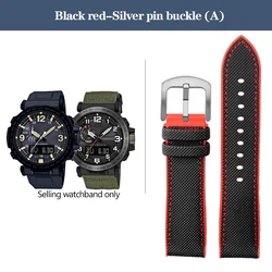 Durable Nylon Rubber Bottom Sports Watchband - 24mm Canvas Silicone Strap - 24mm (Black red - silver A)