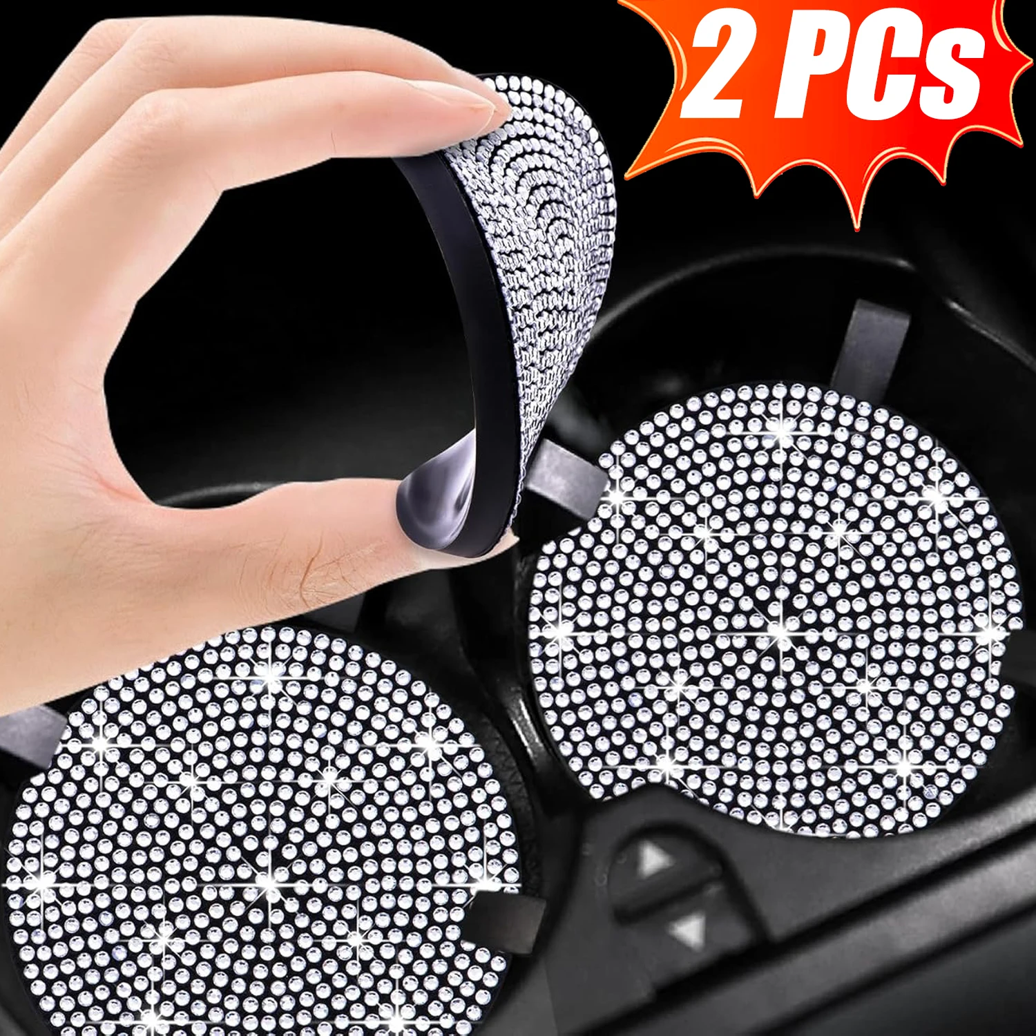 Luxury Bling Diamond Car Cup Holder Coaster Set – Premium Silica Pad Interior Accessories