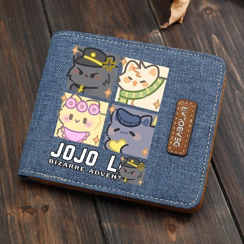 JoJos Bizarre Adventure Canvas Anime Wallet for Student Boy Girl Bifold RFID Blocking Card Holder Mini Purse Short Money Clip