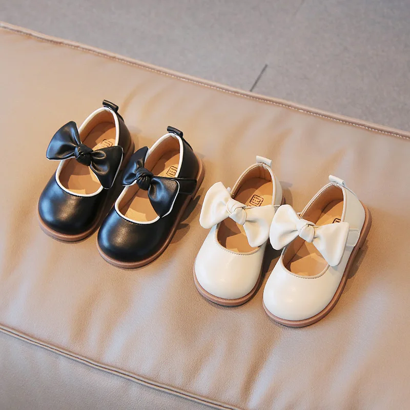Autumn New Girls Pu Leather Shoes School Student Fashion Bowknot Princess Shoes Children Soft Non-slip Casual H296