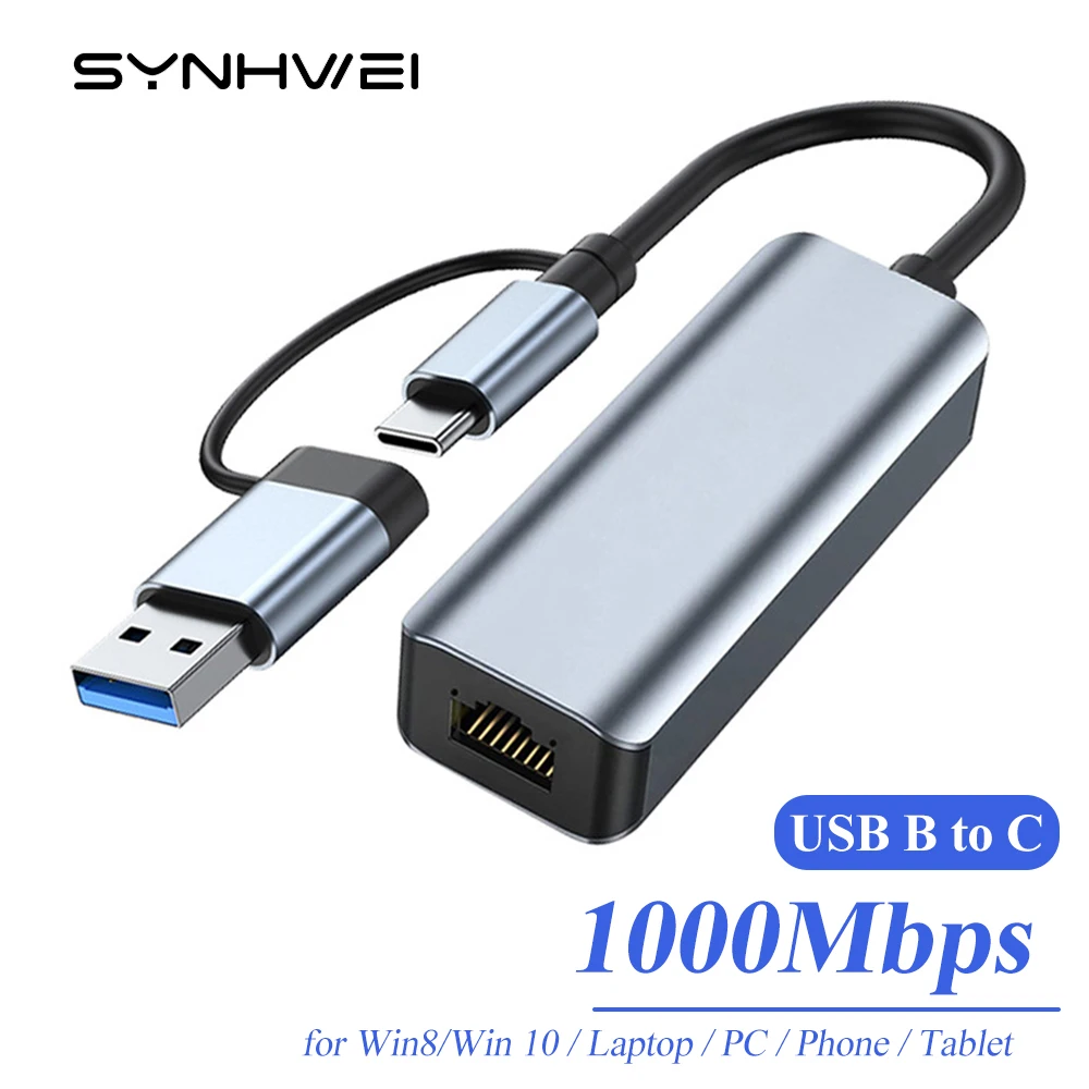 

USB B/Type C Ethernet Adapter, Gigabit RJ45 to USB 3.0 2.0 Type-C Ethernet LAN Network Adapter for Xiaomi Surface Lenovo Samsung