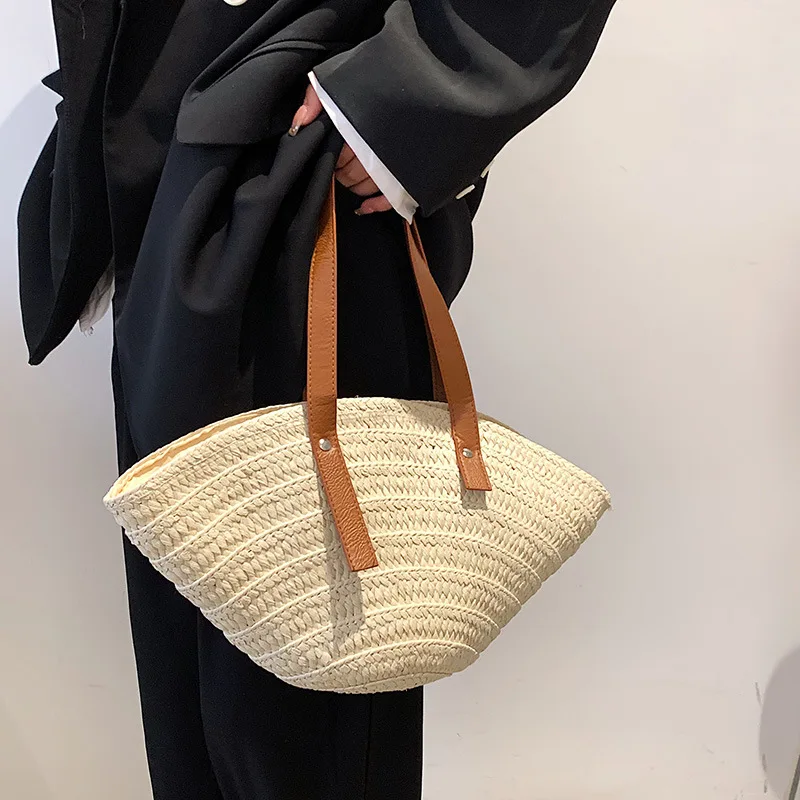 Casual Straw Women Shoulder Bags Paper Woven Lady Large Capacity Handbags Handmade Summer Beach Bag Travel Basket Shopper Tote
