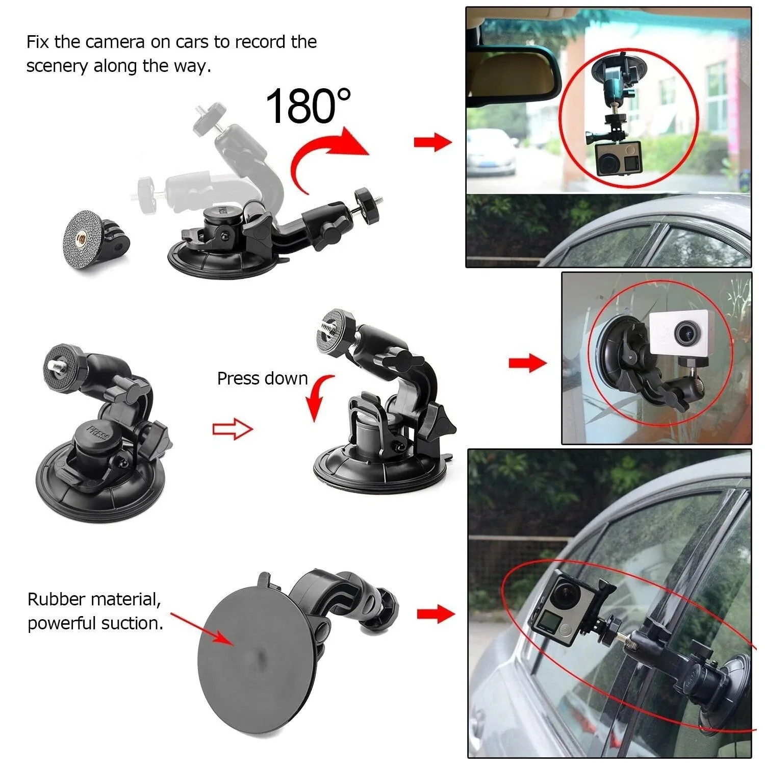 9CM Auto-Saugnapfhalterung, universell einsetzbar, verstellbarer 1/4-Zoll-Adapter für GoPro 12 11 10, Insta360, Osmo Action 4 3, Smartphone-Kamera – Detail 9