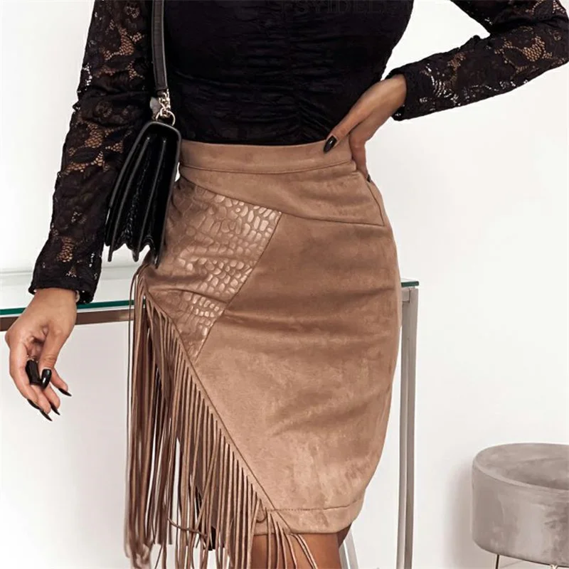 

Women Midi Skirt Sexy Slim Fit Bodycon Tassels Bottoms Skirt for Casual Party Club Y2k Fall Winter Wrap Hip Skirts