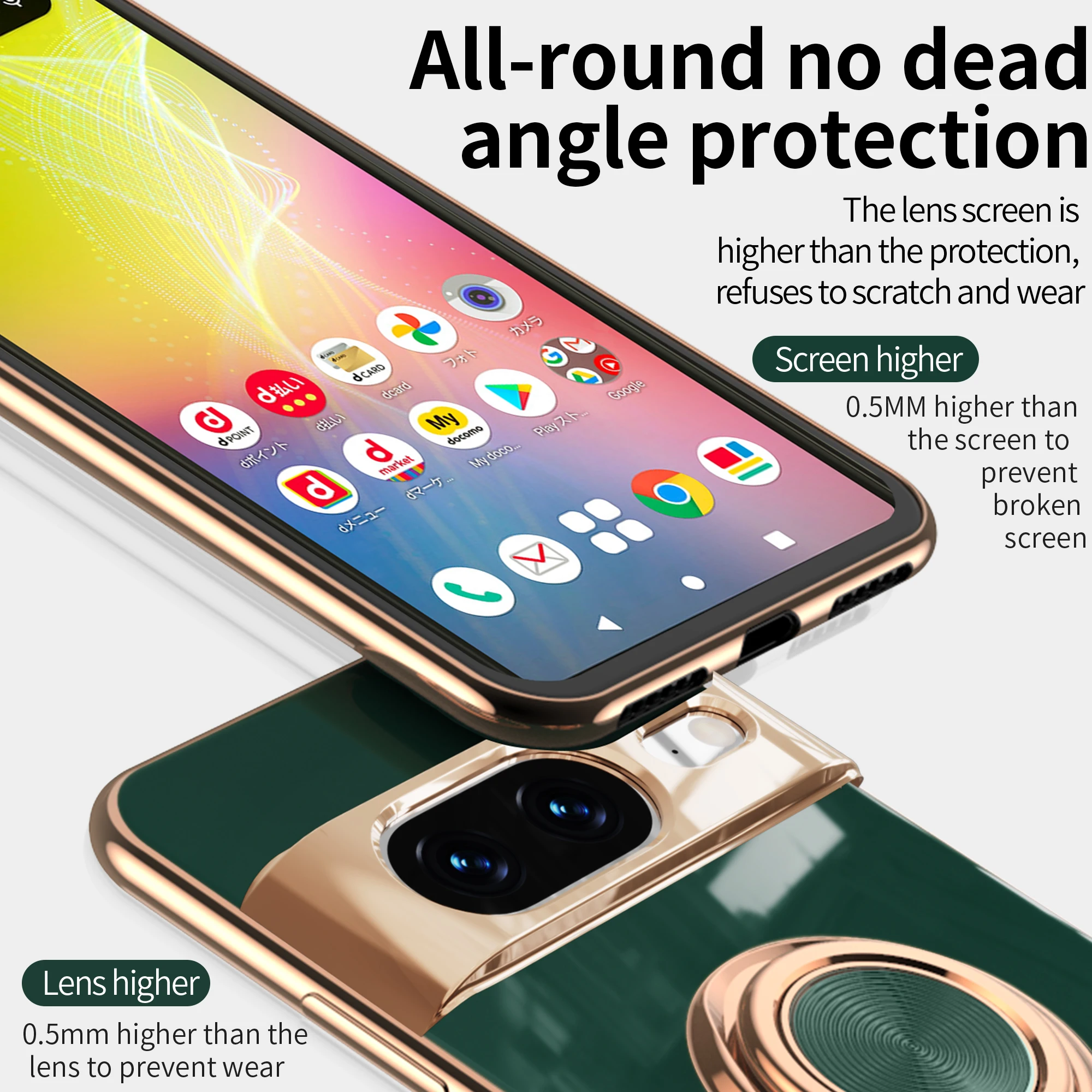 Flexible Shockproof Plating Ring Holder Phone Case with Stand and Back Shell Cover