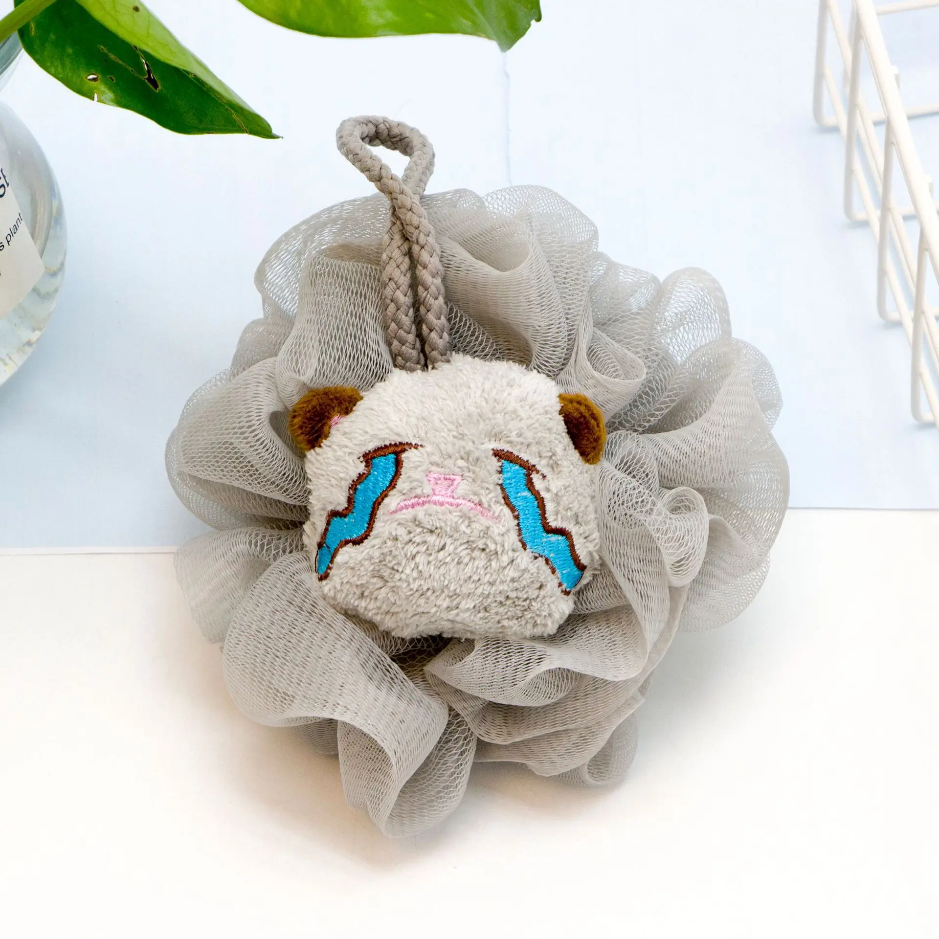 Bath Balls Exfoliating Cartoon Animal Head Facial Expression Pattern Bath Sponge Ball Wisp for Body Children&rsquo;s Toys for Bathing bath sponge ball