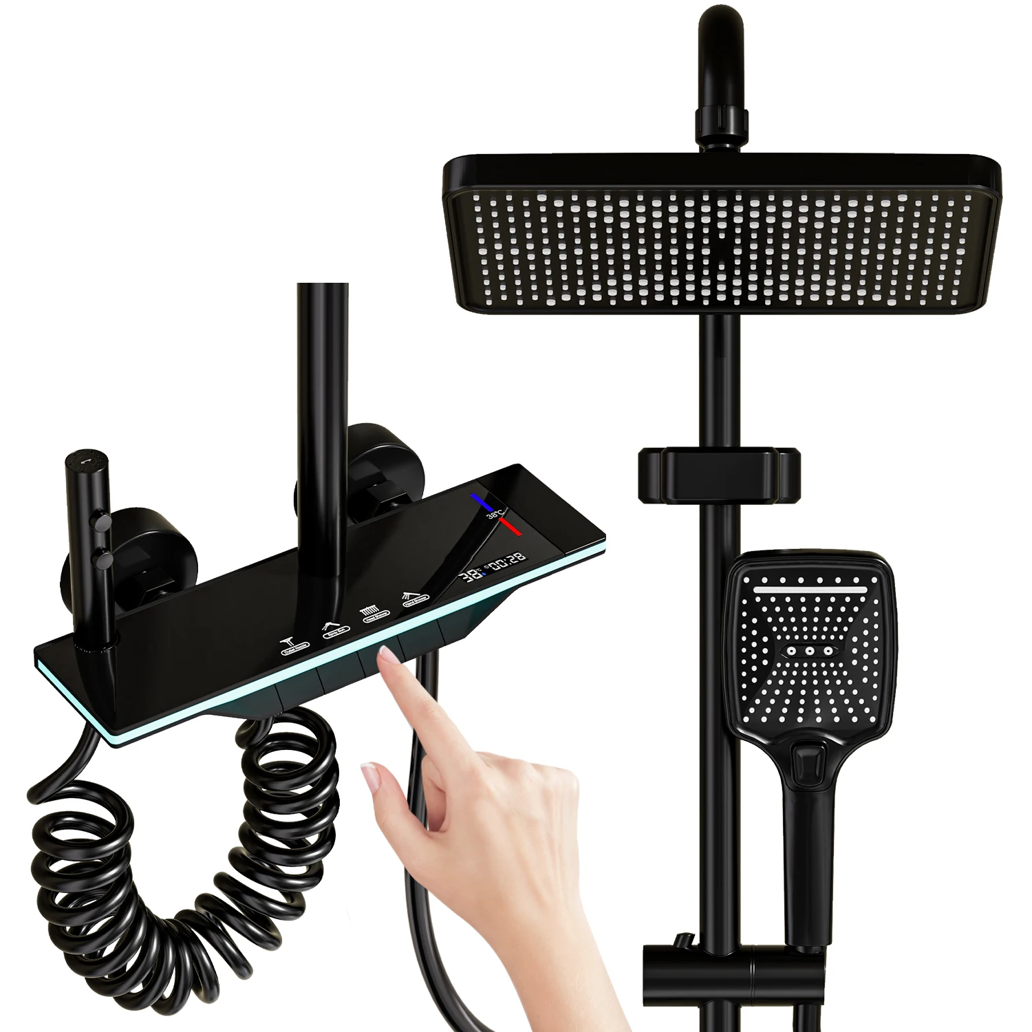 Ensemble de système de douche à effet de pluie numérique avec affichage de la température LED-robinet mitigeur thermostatique pour baignoire et douche, Wat chaud et froid