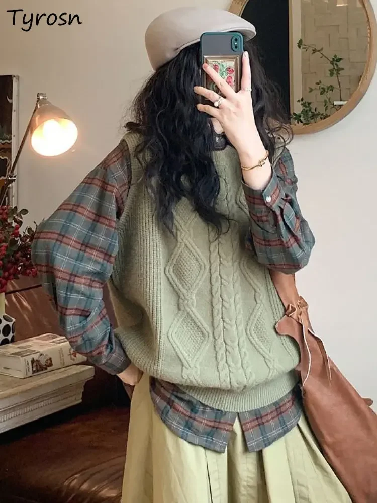 

Sweater Vests Women Preppy Style Classic Pure All-match Loose Daily Basic Retro Ulzzang Leisure Students Simple Stylish