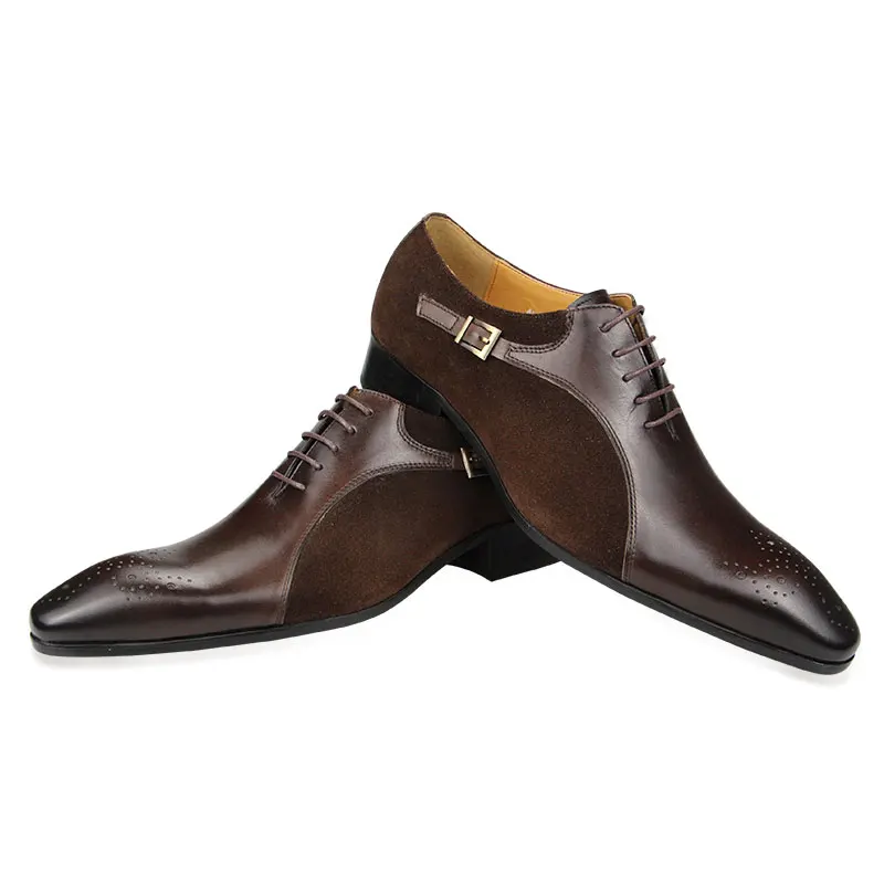 Mens Dress Shoes Wedding Cow Leather Genuine Luxury Fashion Brogue Handmade Patchwork Casual Business Formal mens brogue shoes mens dress shoes