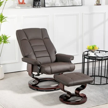 HOMCOM Swivel Recliner with Ottoman, Faux Leather Rocking Chair, Brown 2