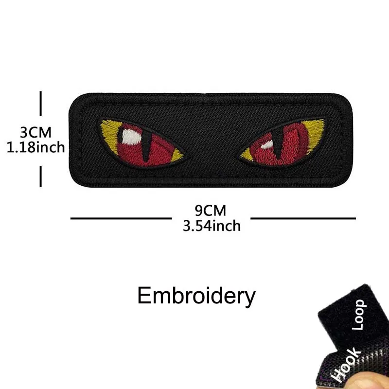 PVC-Rhombus-Panorama-Augenklappen, Katzen-Tigeraugen, bestickte Kleidungsapplikation am bösen Blick, taktische Patch-Ausrüstung, nachtleuchtendes Abzeichen – Detail 8